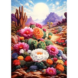 EOBROMD Gobi Landscape Diamond Art, 5D Flowers Diamond Painting Kits for Adults, Full Round Drill Diamond Art Kits, Cactus Crystal Art Kits for Home Wall Decor Gifts 30x40 cm