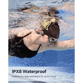 PSIER Bone Conduction Headphones IPX8 Waterproof Swimming Headphones Open Ear Headphones with MP3 Mode 32GB Memory Up to 8 Hours Playtime Bluetooth 5.4 Ear Buds Secure Fit for Running and Fitness