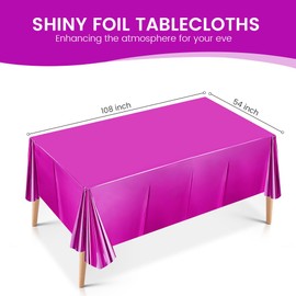 HimBen 2 Pack Rose Red Plastic Tablecloth Disposable, Metallic Foil Table Cloth Rectangle 54 x 108 Inch, Shiny Table Cover for Party Birthday Wedding Table Decoration, Waterproof