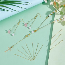 PH PandaHall 30pcs 18k Gold Plated 925 Sterling Silver Head Pins, 3 Styles 50mm Open Eye Pins Flat Head Pins Round Ball Head Pins for Earring Bracelet Necklace Pendant Jewellery Making