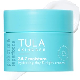 TULA Probiotic Skin Care 24-7 Moisture Hydrating Day and Night Cream (Travel-Size) Moisturiser for Face, Anti Ageing Face Cream, Contains Watermelon Fruit and Blueberry Extract 15ml