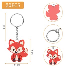 Pack of 20 Fox Key Chains, Animal Keyrings, Soft Rubber Forest Animal Pendant for Children, Forest Animals Keyring, Farewell Gift Children Give Aways Children's Birthday Party for Girls Boys, red