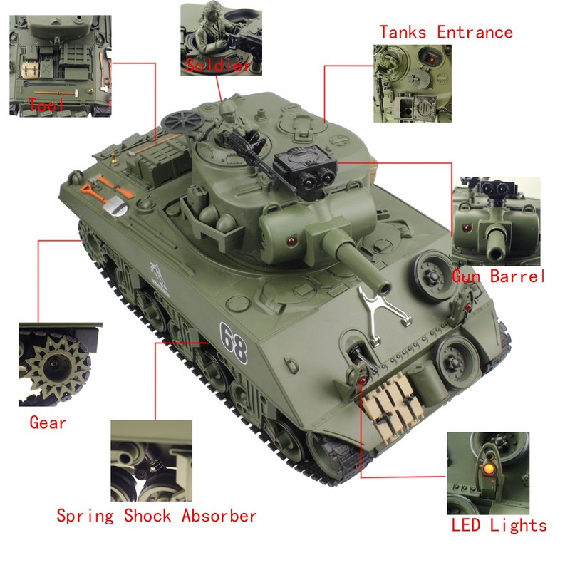 fisca Remote Control Tank, 2.4Ghz 15 Channel 1/20 Sherman M4A3