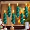 Wroxipel 6pcs Tree Shaped Flameless Real Wax Green Taper Candles