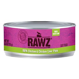 Rawz 96% Chicken and Chicken Liver Pate Canned Food for Cats 24/5.5 oz Cans