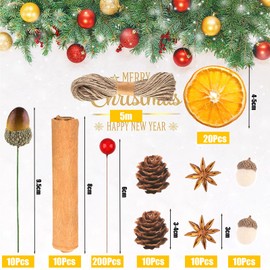 YODEN 270 Pcs Christmas Wreath Making Supplies, Dried Orange Slices， Star Anise, and Cinnamon Sticks， Artificial Berries Acorns Mini Pine Cones Kit, Christmas Wreath Accessories DIY Craft PartyDecor