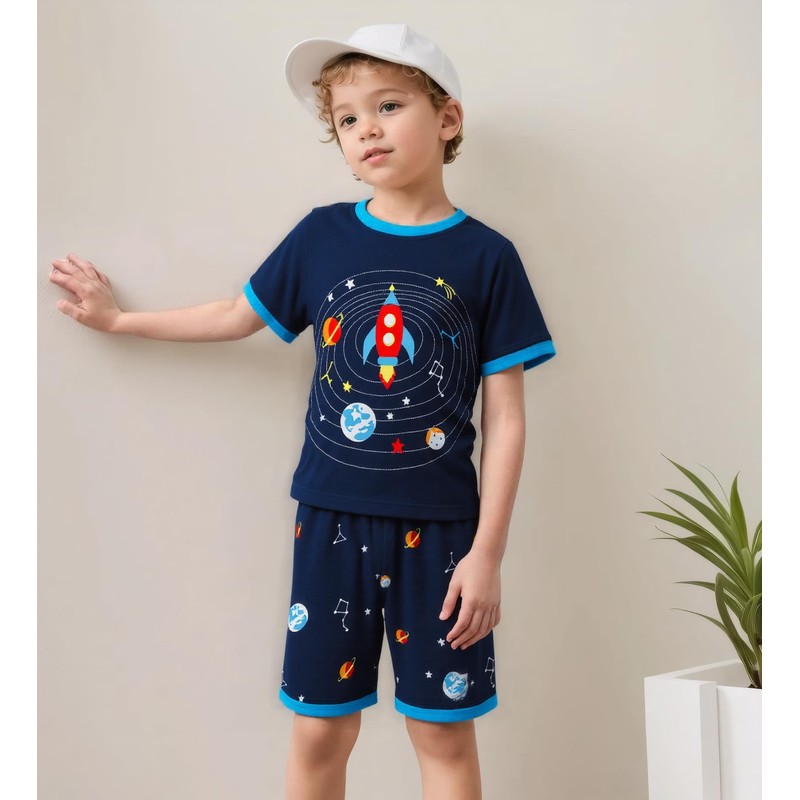 Akyzic Boys Space Pajamas 100% Cotton Rocket Pj 2 Piece