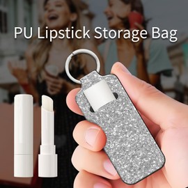 PLKTJOSA Chapstick Keychain Holder for Teens, Mini Lip Balm Pouch with Clip - Fun Stocking Stuffers(Silver Glitter Sparkle)