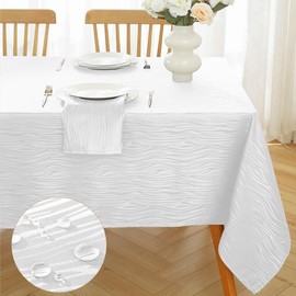 MATIRUG White Rectangular Tablecloth 60x102 Inch,Waterproof Wrinkle Free Textured Jacquard Polyester Table Cloth,Washable Fabric Farmhouse Table Cover for Dinning Wedding Buffet Christmas Holiday
