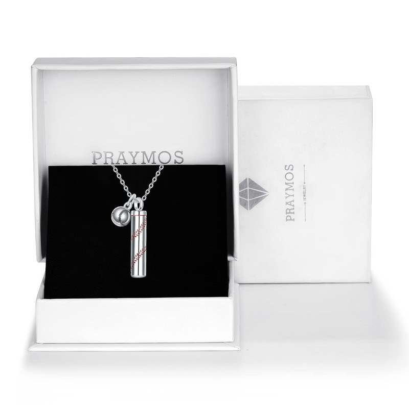 PRAYMOS Baseball Urn Necklace for Ashes 925 Sterling Silver Cremation