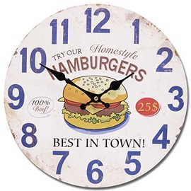 American Wall Clock, 13.4 inches (34 cm), Hamburger A111, Wall Clock, Diner, Cafe, Large, Vintage Style, Garage, Stylish, West Coast, Interior, American Miscellaneous Goods