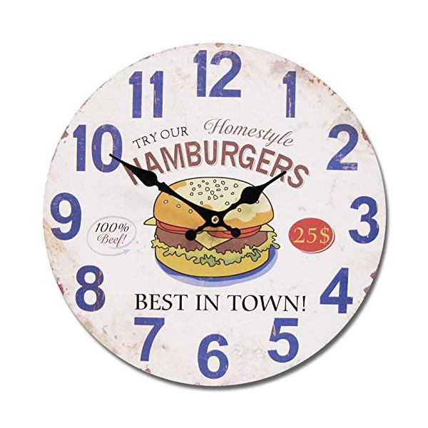 American Wall Clock, 13.4 inches (34 cm), Hamburger A111, Wall Clock, Diner, Cafe, Large, Vintage Style, Garage, Stylish, West Coast, Interior, American Miscellaneous Goods
