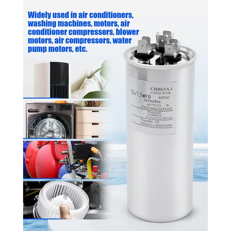 97F9987 Dual Capacitor Round 50 + 7.5μF MFD 440 VAC
