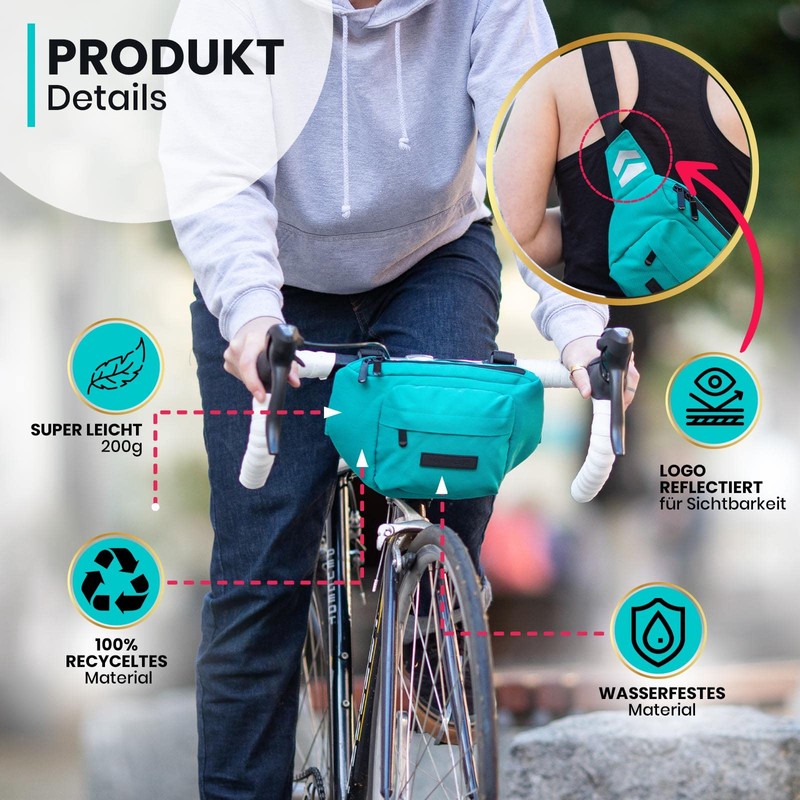 Bomence Small Bicycle Handlebar Bag Waist Bag 2-in-1, Belt Bag,