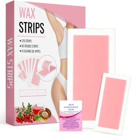 120 Strips Wax Strips Body Hair Removal 2 Sizes and 8 Oil Wipes Waxing Strip Dual Sides Bikini Brazilian Wax for Women Men Face Arms Legs BackUnderarm Waxing Kit Suit Many Skin Rose Scent