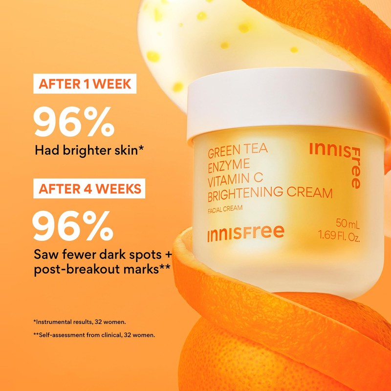 innisfree Green Tea Enzyme Vitamin C Brightening Cream, Korean Face