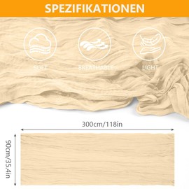 AUAUY Cheesecloth Table Runner, Pack of 6 Beige Cheesecloth Table Runner, Boho Gauze Cheese Cloth Table Runner, Rustic Transparent Runner, Tablecloth for Boho Wedding Decoration Birthday Party 90 x
