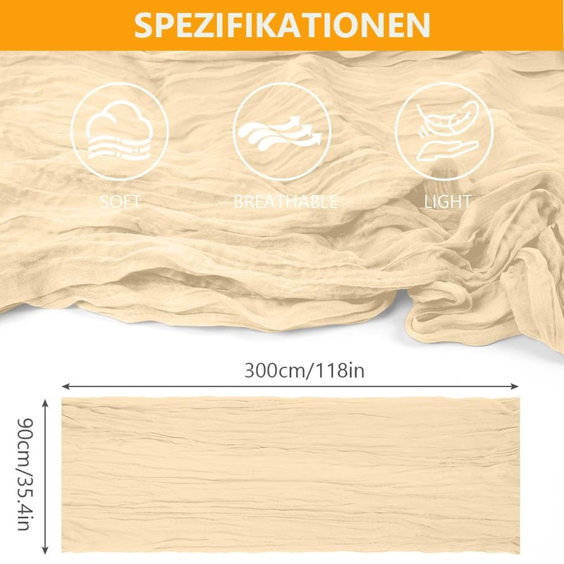 AUAUY Cheesecloth Table Runner, Pack of 6 Beige Cheesecloth Table
