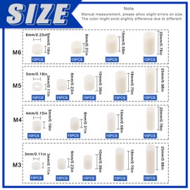 Glarks 270 Pcs Round Nylon Spacer Assortment Kit for M3 M4 M5 M6 Screws Electrical Screw Spacer Switch Socket