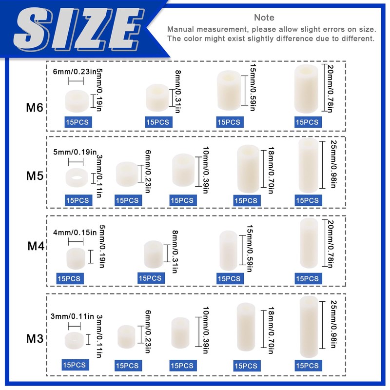 Glarks 270 Pcs Round Nylon Spacer Assortment Kit for M3