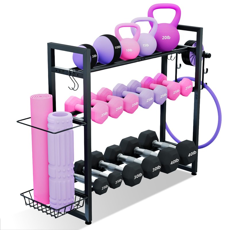 laapee 3-Tier Dumbbell Rack with 882 LBS Capacity, Multi-Purpose Weight