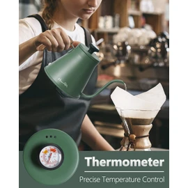Harriet Gooseneck Kettle with Thermometer for Pour Over Coffee and Tea, 37 fl oz, Stainless Steel, Durable 3-Layer Base, Ideal Spout for Precision Pouring, Compatible with all Stove Tops, Green