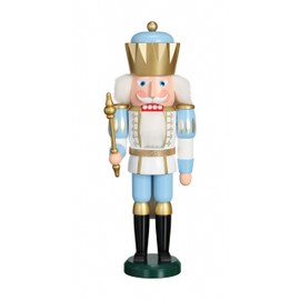 Seiffener Volkskunst German nutcracker King white-blue, height 40 cm / 16 inch, original Erzgebirge by