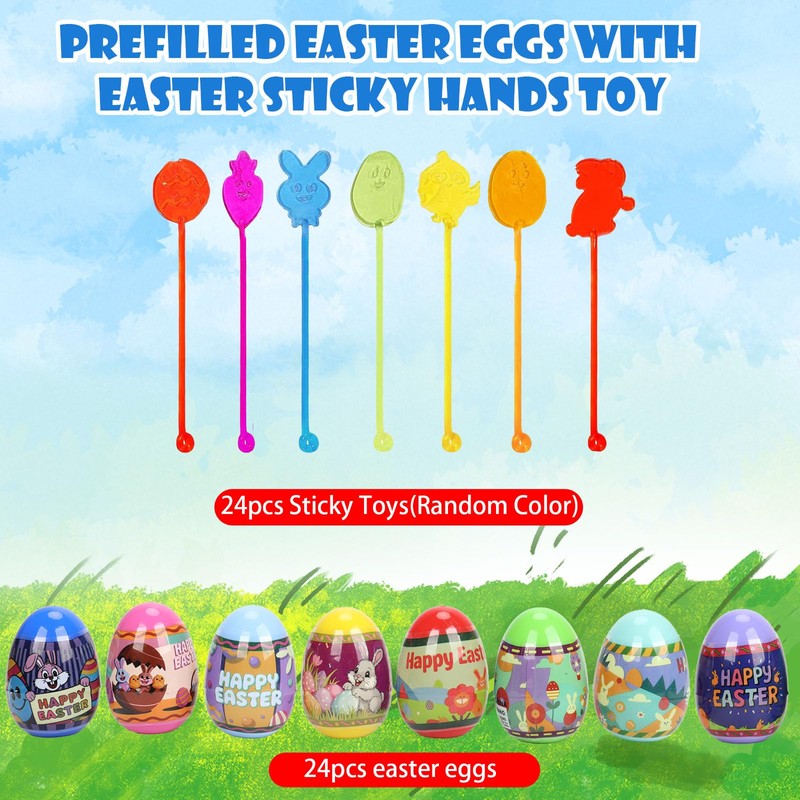 BEIGUO Easter Eggs with Sticky Stretchy Toys Inside – 24