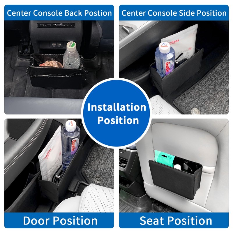 HUWANDE Car Trash Can,Multi-Function Garbage Can,Small Car Door Organizer,Leather Car