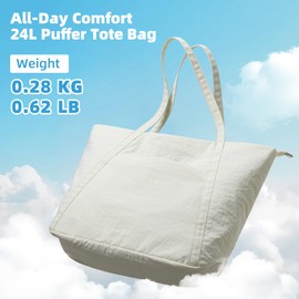 Kalidi Nylon Shopper Bag Women's Large Plain Bag Tote Bag with Zip for Work, School, Office, School, Beach Bag, beige