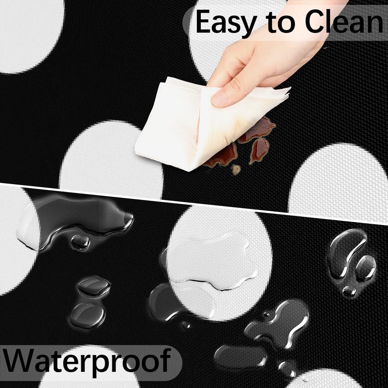 Outdoor Tablecloth with Umbrella Hole and Hidden Zipper,Black White Polka