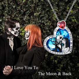 LILALO Nightmare Necklace Sterling Silver Crystal Jack and Sally Necklace Jack Skellington Jewelry