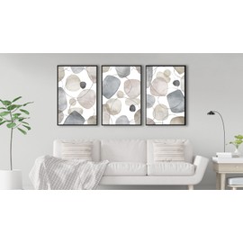 Large Abstract Canvas Wall Art - Geometric Framed Wall Decor Modern Circles and Lines Paintings Light Colors Minimalist Pictures for Living Room Bedroom Office Bathroom 24" X 36" X 3 Panels