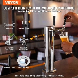 Dual Tap Stainless Steel Keg Beer Tower Dispenser with CGA320 Regulator Kegerator Conversion Kit for Dual Gauge Drink DispensersDefault: Default