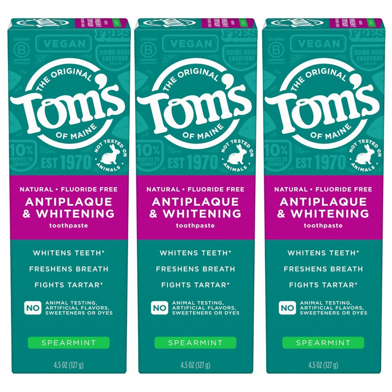 Tom’s of Maine Antiplaque and Whitening Fluoride Free Toothpaste, Spearmint
