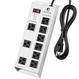 Magnetic Heavy Duty 20A Power Strip with Surge Protector, 9-Outlet Metal Junction Box with 6FT 12/3 Gauge Cord, for Garage, Workshop & Appliance (Silver)