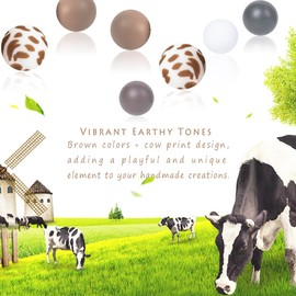 50Pcs Brown Cow Silicone Beads for Keychain Making, Silicone Beads 15mm for Bracelets, Wristlets, Lanyard, Bead Pen, Necklace Jewelry Making, Rubber Beads DIY Craft Kit Accessories