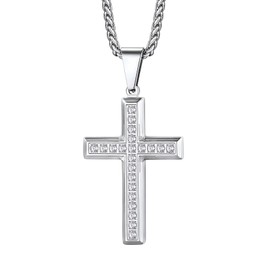 Bestyle Mens Necklace CZ Cross Necklaces Stainless Steel Necklace Cross Chain Silver Cross Pendant for Men Stainless Steel Chains Religious Christian Confirmation First Communion Jewelry