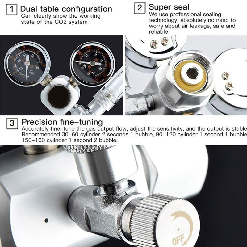 Fish Tank CO2 Regulator, Adjustable Pressure Aquatic Plant CO2 System