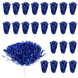 omolly 24Pcs Blue Cheerleading Pom Poms, Metallic Foil Cheerleading Pom Poms with Plastic Handle, Blue Cheerleading Dancing Pompoms for Sports Matches, Stage Performance, Holiday Celebrate