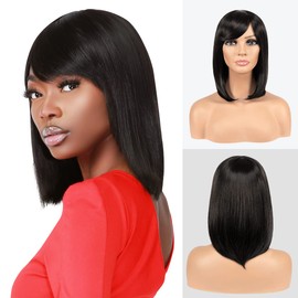 STUDIOCUT BY PROS Bob Wig 14 Inch Short Straight Hair Bob with China Bang Wig for Black Women Natural Light Yaki Textured Heat Resistant Synthetic Wigs – Sexy15 (14 Inch, 2-DARKBROWN)