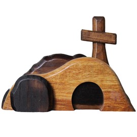 Easter Empty Tomb Scene with Cross Decor Statue Wooden Nativity Set Jesus Decorations Catholic He is Risen for Home (4PCS Empty Tomb)