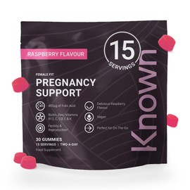 Known Pregnancy Support Multivitamin Gummies – 400µg Folic Acid – for Maternal Health – Natural Raspberry Flavour – 30 Vegan Gummies, 15 Day Supply
