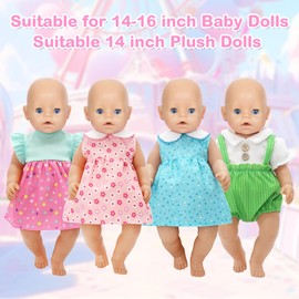 Xerteam Baby Doll Clothes 14-16 Inch 4 Pack Floral Elements Doll Clothes for 35-40cm Dolls Sweet and Soft Baby Clothes with Hanger Baby Doll Clothes as Children's Festival and Girls Birthday Gifts