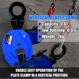 FITHOIST Vertical Plate Clamp 1760Lbs | 0.8 Ton Load Capacity Lifting Clamp | Jaw Opening 0.6 inch | Heavy Duty Plate Clamp for Lifting and Transporting