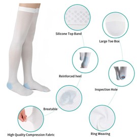 2 Pairs Anti Embolism Ted Hose Compression Stockings,15-20 Mmhg Thigh High Compression Socks,Post Surgery Support White Compression Sock for Women & Men (White, L)