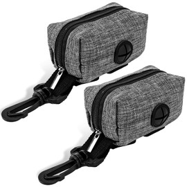Pack of 2 Dog Waste Bag Dispenser, Dog Poo Bag Holder, Portable Waste Bag Dispenser, Dog Waste Bag Dispenser with Zip, Pet Dog Waste Bag Dispenser, Fits Any Dog Lead for Walking (Grey)