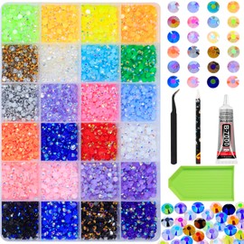 DZHILHMX Rhinestones for Crafting - 6000pcs 3D Rainbow Rinestones, Round, Flat Back Gems, Jelly Rhinestones, with Kit and Glue, for Nail Art and DIY Crafts(5mm)