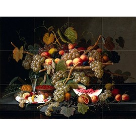 Still Life with Fruit by Severin Roesen Tile Mural Kitchen Bathroom Wall Backsplash Behind Stove Range Sink Splashback 4x3 4.25" Ceramic, Matte