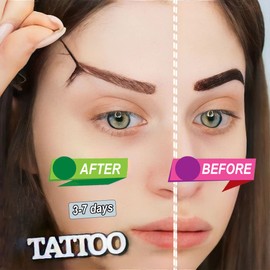 Eyebrow Tattoo Peel Off, Tattoo Gel Brow Stain, Waterproof Eyebrow Kit with Eyebrow Stencils, Last Up to 3-7 Days, Waterproof, For Fuller & Defined Looking Brows. 【Pale Gray Black】